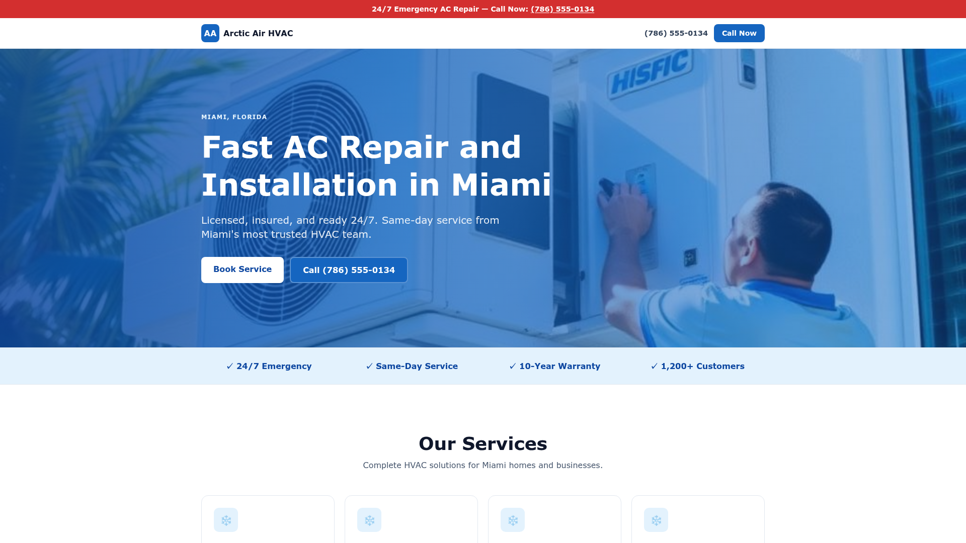 Arctic Air HVAC website after redesign